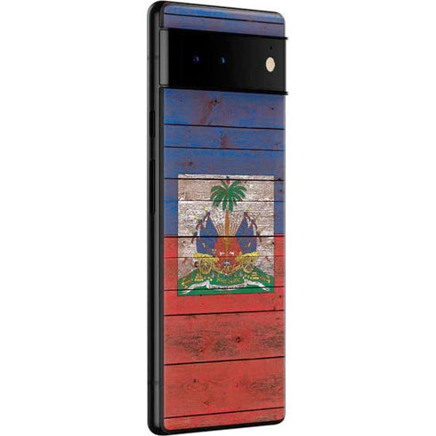 Haiti Flag Dark Wood Google Pixel 6 Skin